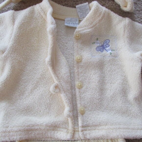 Vintage 3 Pc Button Up Shirt Pants Hat Outfit Girls Size 0-3M Yellow Long Sleeve - Picture 3 of 7